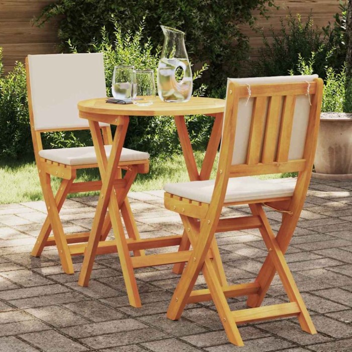 Set bistro pliabil cu 3 piese și perne din lemn solid de acacia