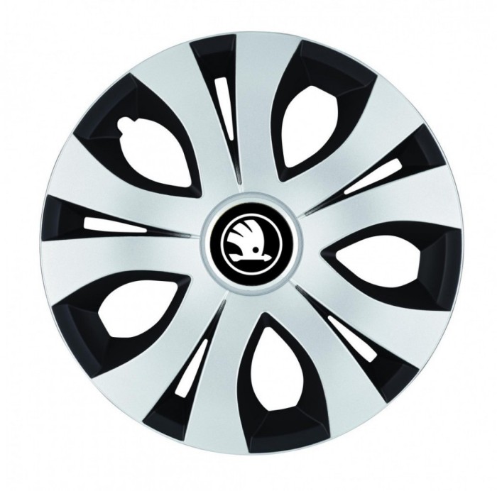 Set 4 capace roti pentru Skoda Nou Alb-Negru, model Top Mix, R15