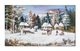Tablou iarna pe ulita pictat manual, 100x60cm ulei pe panza, Constatin Feraru