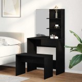 Măsuță Toaletă Stejar Negru vidaXL, Oglindă &amp; Sertar, Dormitor, Lemn, 2 Piese
