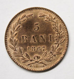 5 BANI 1867 HEATON . DETALII EXCELENTE ., Cupru (arama)