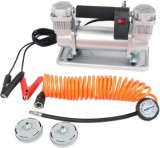 Compresor Auto Dublu Cilindru 12V 150PSI, Debit 60L/min, Furtun 1.3m, Manometru Metalic, Adaptoare Incluse