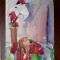 48 - Flori , natura statica, Acuarela veche , pictura