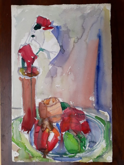 48 - Flori , natura statica, Acuarela veche , pictura