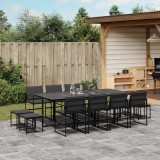 Set mobilier gradina Gossi, 13 piese, negru, textilena, perne incluse, masa sticla, scaune pliabile