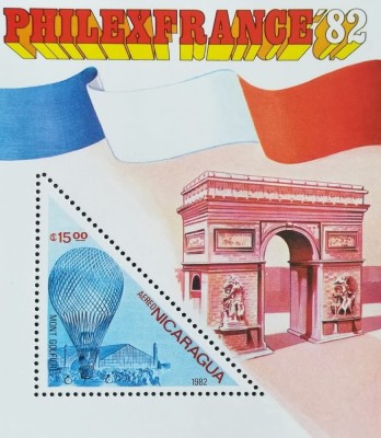 BC374, Nicaragua 1982, colita Exp.Fil.Franta, dirijavile, Arcul de Triumf foto
