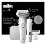 Epilator Braun Silk-epil 9 SES9-341, 40 pensete, 2 viteze, 5 accesorii, SmartLight, MicroGrip, Wet&amp;Dry, acumulator (Alb/Argintiu)