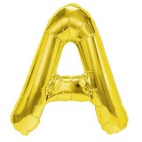 Balon folie metalizata litera a, flippy, 80 cm, umflati cu heliu sau aer, ambalaj individual, pai inclus, auriu