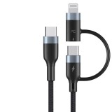 Cablu incarcare si date 2-in-1, USB-C la USB-C 60W si Lightning 27W, PRESTIGE CHARGE&reg;, Incarcare Rapida si Eficienta pentru Iphone, Samsung, tableta