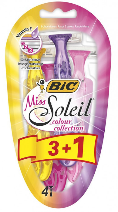 Bic Aparat De Ras Dispozabil Pentru Femei Miss Soleil Color Collection Cu 3 Lame Pachet 4 Bucati 496010