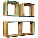 vidaXL Set rafturi de perete 3 buc. Tec masiv reciclat Multicolor