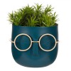 Ghiveci Decorativ Plastic, Model Față cu Ochelari, Albastru, Plantă Artificială, 11x11x14cm, Oem