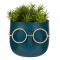 Ghiveci Decorativ Plastic, Model Față cu Ochelari, Albastru, Plantă Artificială, 11x11x14cm