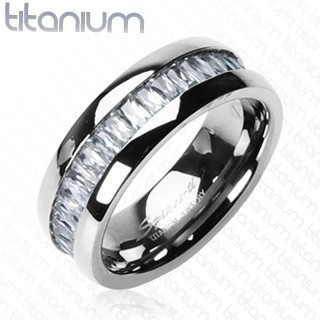 Inel de titan, cu zircon dreptunghiular &icirc;ncorporat - Marime inel: 64