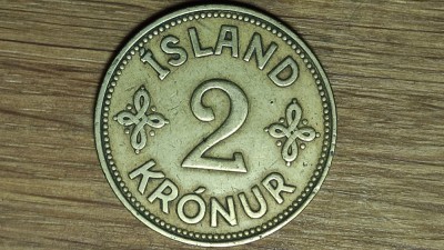 Islanda -varietate an unic batere- 2 kronur 1940 - fara semnatura si mintmark !! foto