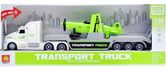 CAMION TRAILER TRANSPORT AVION CU FRICTIUNE LUMINI SI SUNETE SCARA 1:50 foto