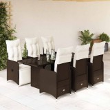 VidaXL Set bistro de grădină cu perne, 7 piese, maro, poliratan