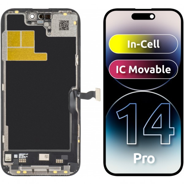 Display cu Touchscreen JK pentru Apple iPhone 14 Pro, cu Rama, Versiune LCD In-Cell IC Movable, Negru