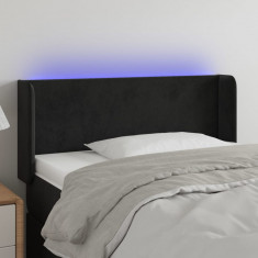 vidaXL Tăblie de pat cu LED, negru, 103x16x78/88 cm, catifea foto