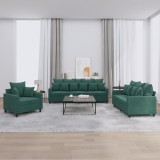 vidaXL Set de canapele cu perne, 3 piese, verde &icirc;nchis, catifea
