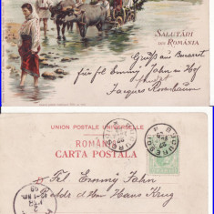 Tipuri- Port national roman - litografie, rara, 1899