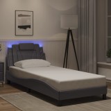 VidaXL Cadru de pat cu lumini LED, gri, 90x190 cm, piele ecologică