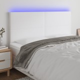 VidaXL Tăblie de pat cu LED, alb, 180x5x118/128 cm, piele ecologică