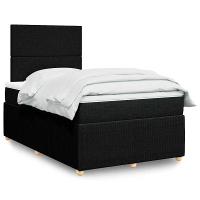 vidaXL Pat box spring cu saltea, negru, 120x200 cm, textil 3294318 foto