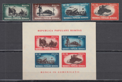 ROMANIA1948 LP 245 LP 246 MUNCA IN COMUNICATII SERIE+COLITA NEDANTELATA SARNIERA foto