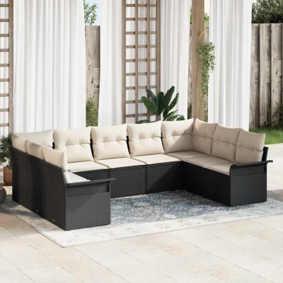 vidaXL Set de canapele pentru grădină cu pernă 9 pcs Negru Rattan poli 3345517 foto