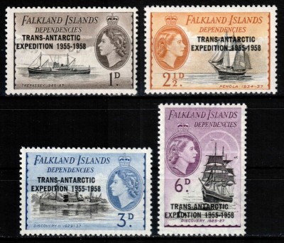 Falkland Dep 1953, Mi #34-37*, sarniera, navigatie, corabii, MH! Cota 3 &amp;euro;! foto
