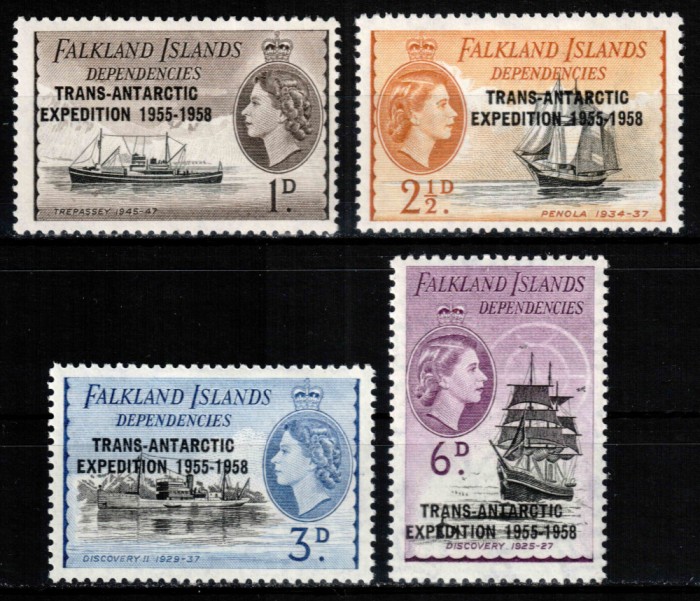 Falkland Dep 1953, Mi #34-37*, sarniera, navigatie, corabii, MH! Cota 3 &euro;!