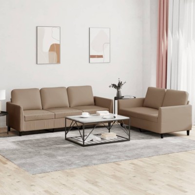 vidaXL Set de canapele cu perne, 2 piese, cappuccino, piele ecologică foto