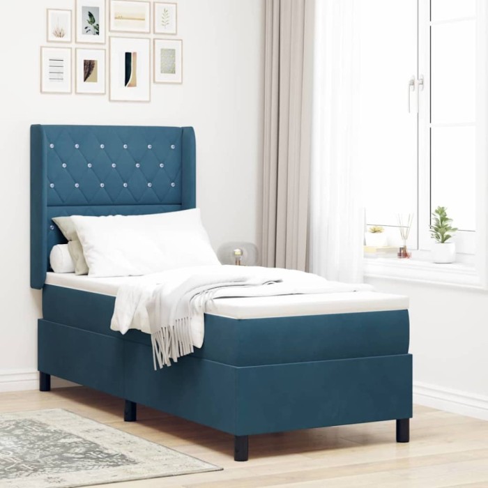 vidaXL Pat cu boxă spring LED și saltea albastru 80 x 200 cm Catifea