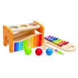Jucarie din lemn - Xilofon si ciocan cu bile, lemn,24x13.5x15 cm, Hape