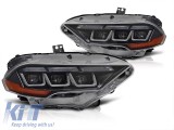 Kit de faruri LED de tuning potrivit pentru Ford Mustang 2018-2021 cu baza neagra, pentru modelul cu lumini DRL de fabrica, cu semnale de &icirc;ntoarcere d