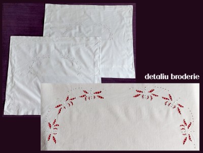 Set 2 fete de perna cu broderie sparta cusuta de mana, motiv nuferi, 82x70cm foto