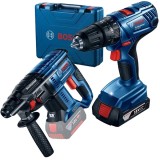 Bosch GBH 180-LI + GSB 180-LI - Rotopercutor SDS-Plus 2 J + Masina de gaurit si insurubat cu percutie cu 1 acumulator Li-Ion 18 V 2 Ah 54 Nm valiza pl