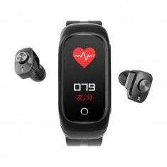 Ceas Smartwatch 2 in1 Techstar® N8 cu Casti Wireless, Ecran tactil de 0,96 inch, Bluetooth, MP3, Waterproof, Apelare, Oxigen din sange, Calori, Ritm c