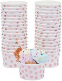 Set de 50 cupe pentru inghetata Blue Panda, hartie, alb/rose, 240 ml