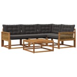 vidaXL Set de canapele de exterior cu pernă 5 pcs Natural și Negru 3381412