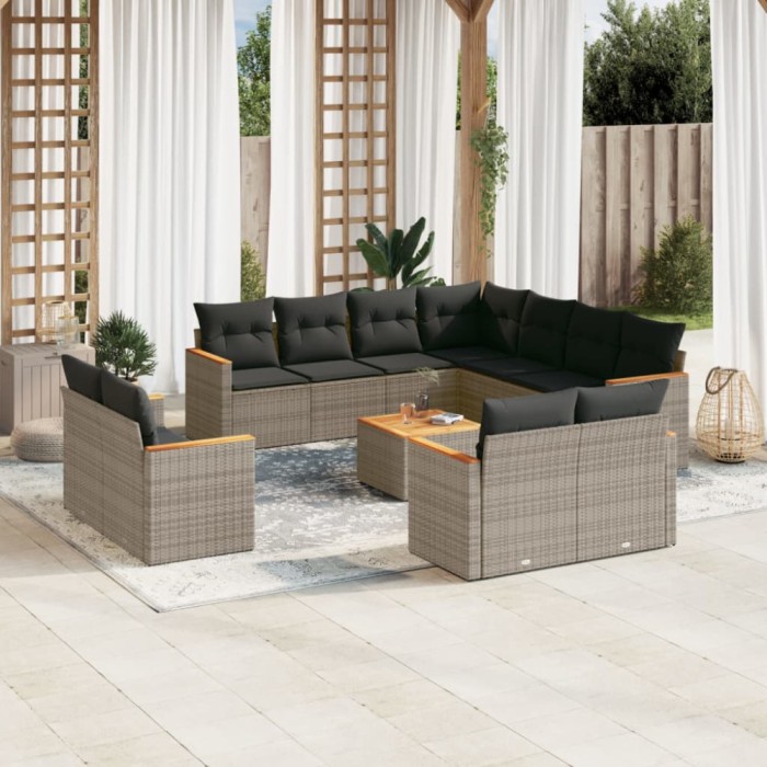 Gossi set canapea de gradina cu perne, 12 piese, gri, poliratan