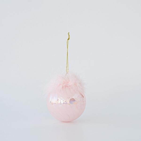 Set 4 globuri din sticla Pink Iridiscent cu pene 10 cm