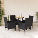 VidaXL Set mobilier grădină perne 5 piese negru poliratan/lemn acacia 3278730