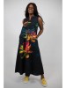 Rochie Lunga Dama Dragonfly Multicolora, Fara Maneci, Buzunare, Talie Unica S-L, Imprimeu Floral, Fabricata in Italia