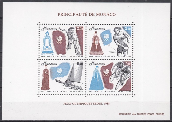 Monaco 1988 - Jocurile Olimpice - Seul - Noi discipline feminine, Colita, MNH
