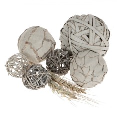 Set Sfere Decorative, 7 Bucăți, Gri-Bej, Diametru 4-7 cm, Decor Gr&acirc;u