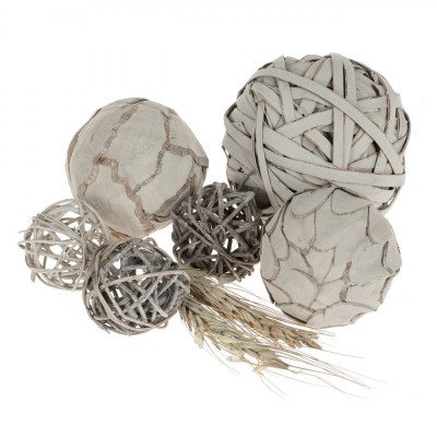 Set Sfere Decorative, 7 Bucăți, Gri-Bej, Diametru 4-7 cm, Decor Gr&amp;acirc;u foto