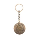 Cumpara ieftin Breloc religios, aspect vintage, cu model dublu, metal, maro