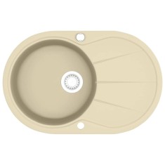 vidaXL Chiuvetă de bucătărie din granit, bej, un bazin, oval